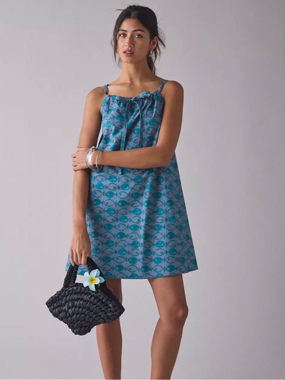 NWT BDG Eva Tie-Front Ruched Strap Trapeze Mini Dress xs relaxed fit